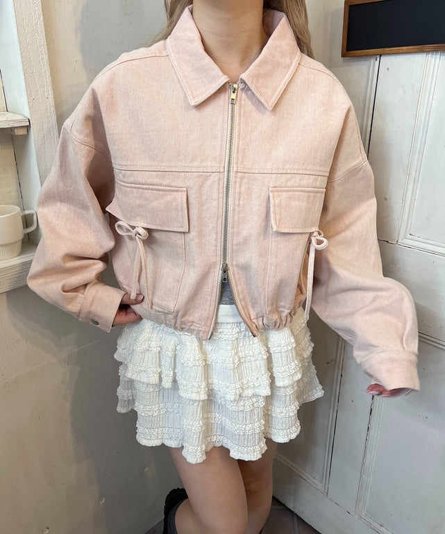 リボンポケットジャケット/ピンク モデル：160㎝ F着用