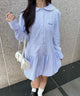 バルーンミニシャツワンピース/ブルー モデル：157㎝ F着用