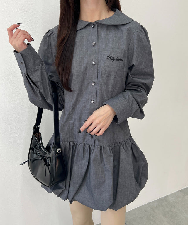 バルーンミニシャツワンピース/グレー モデル：157㎝ F着用