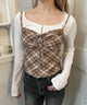 チェックキャミセットカーディガン/ブラウン モデル：160㎝ F着用