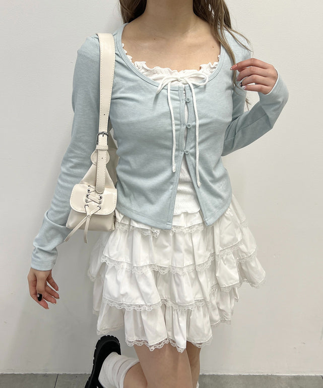 フリルレイヤードトップス/ブルー モデル：160㎝ F着用