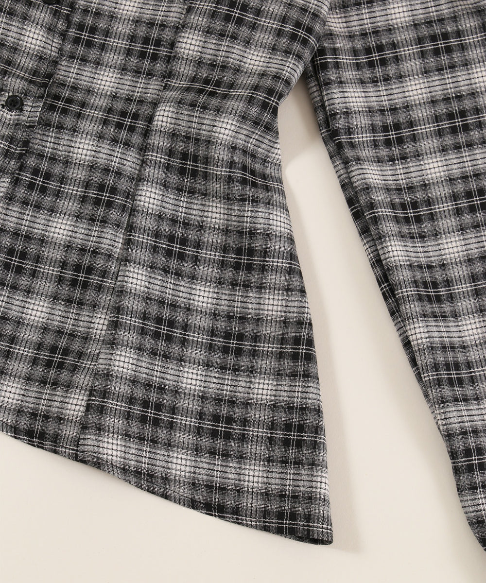 リボンベルトオフショルチェックシャツ