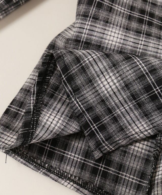 リボンベルトオフショルチェックシャツ