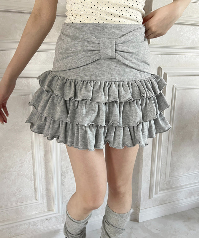 リボンベルトスウェットスカート/グレー モデル：160㎝ F着用