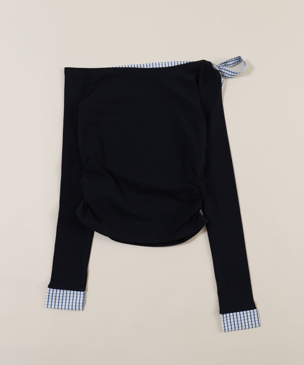 ショルダーリボンオフショルトップス