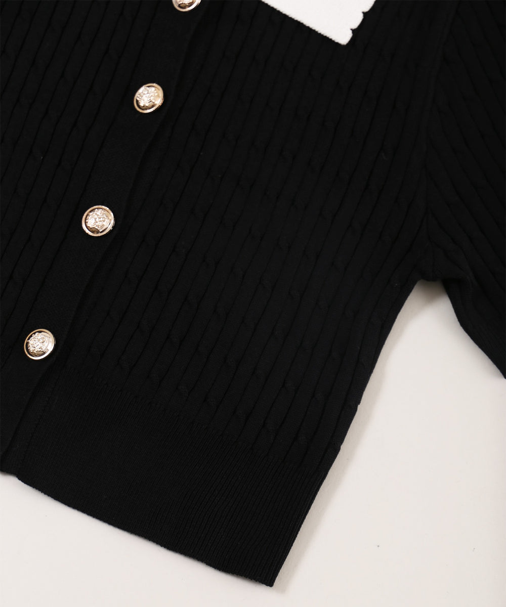 キンボタン半袖ニットカーディガン