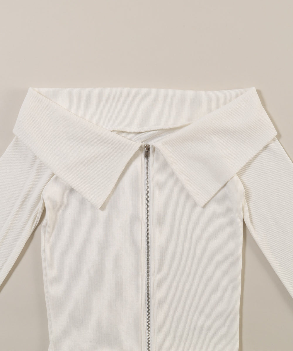 オフショルジップトップス