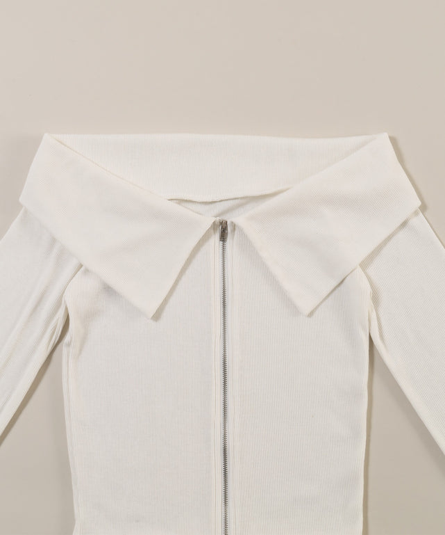 オフショルジップトップス