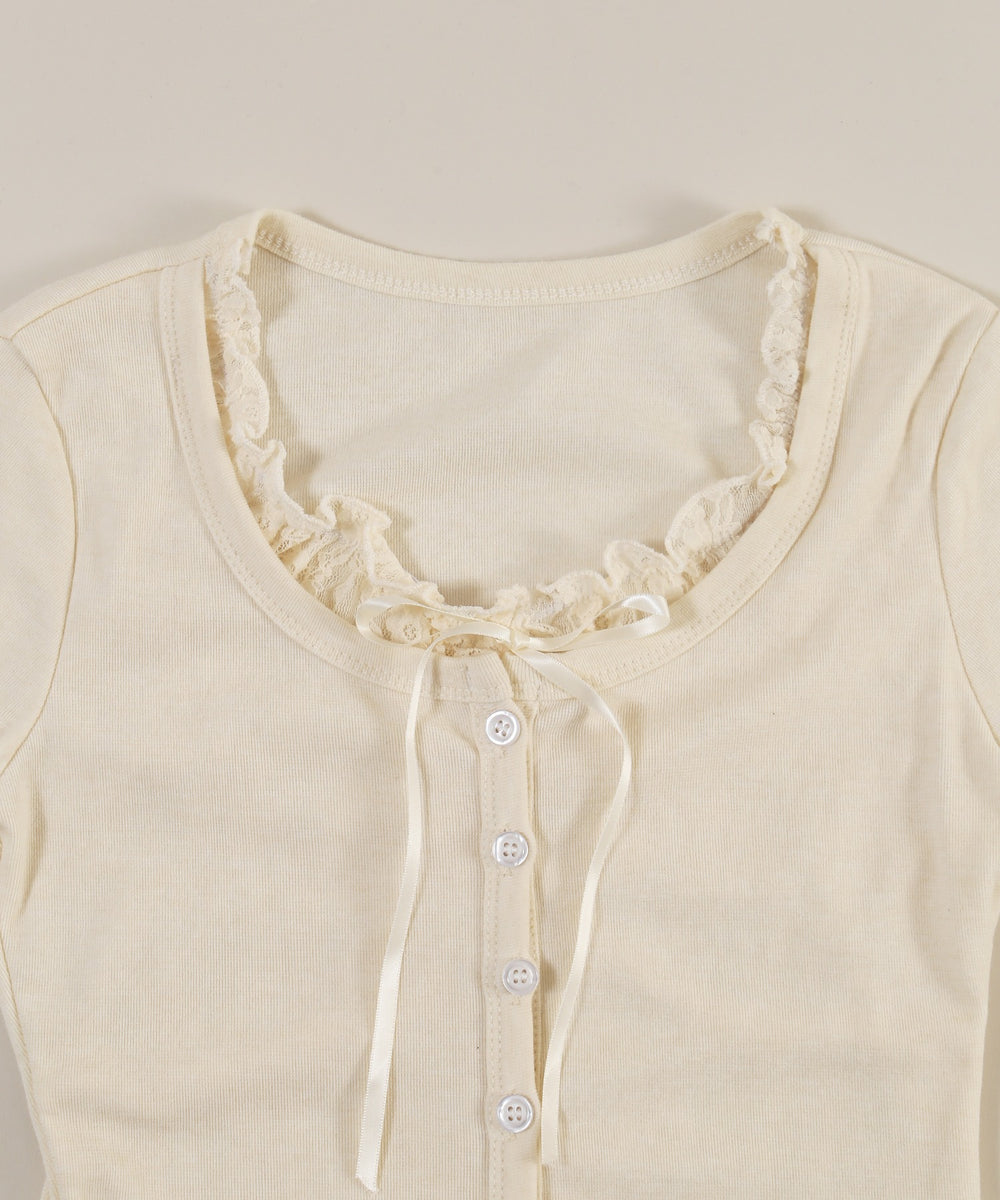 フリルレースレイヤードLSトップス