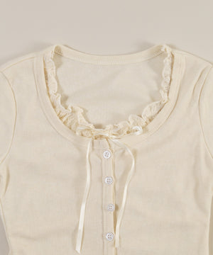 フリルレースレイヤードLSトップス