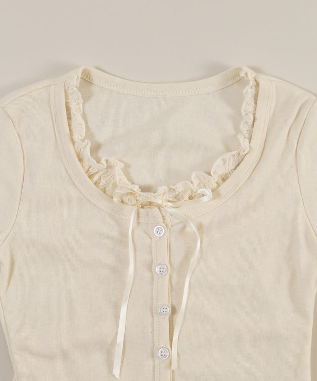 フリルレースレイヤードLSトップス