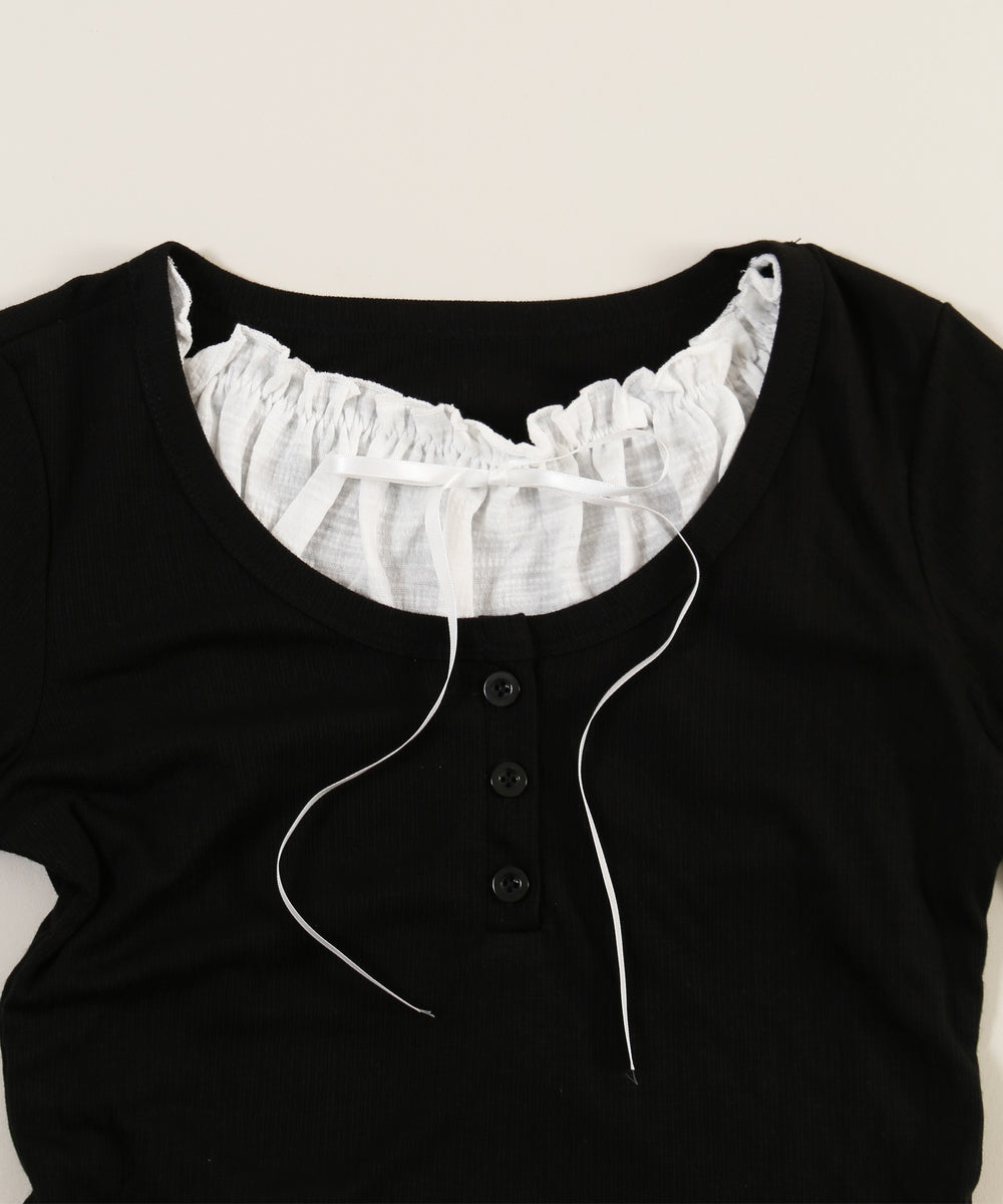 ヘンリーネックレースレイヤードトップス