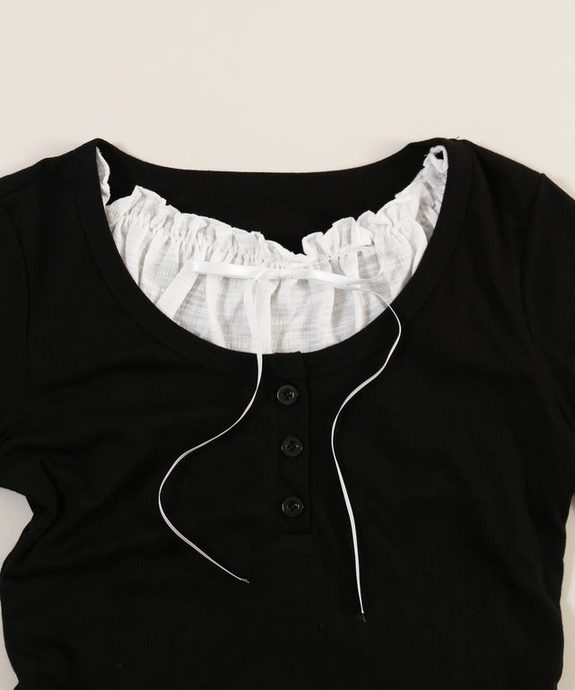 ヘンリーネックレースレイヤードトップス