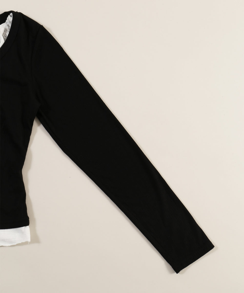 ヘンリーネックレースレイヤードトップス