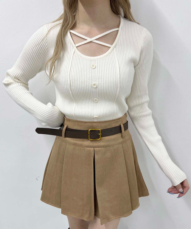 クロスデザインピチニット/ホワイトアイボリー モデル：160㎝ F着用