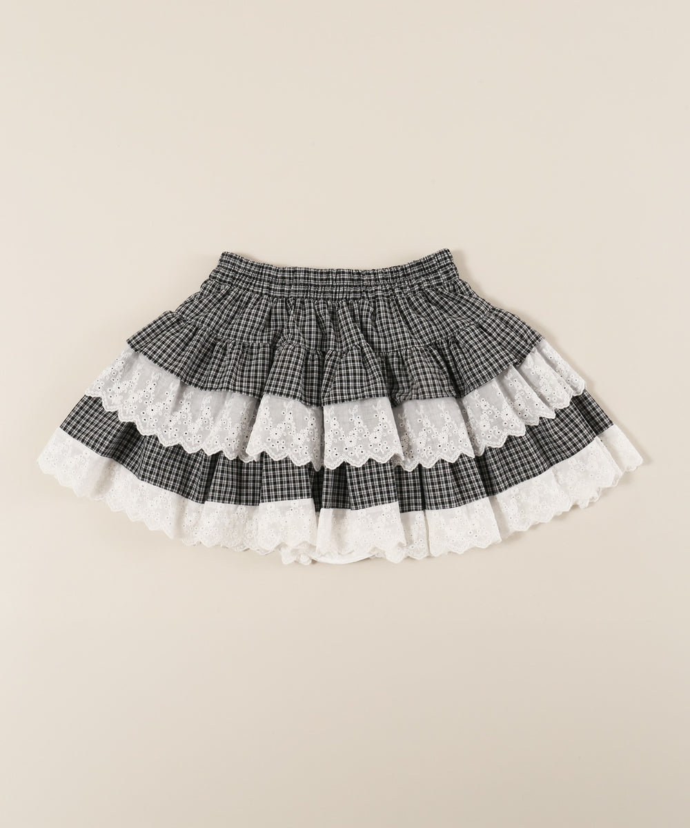 レースサンドチェックミニスカート