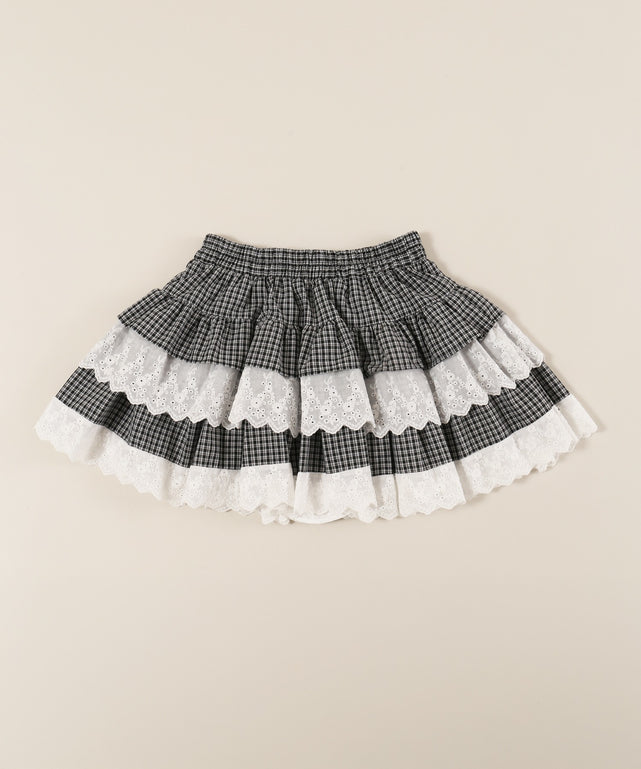 レースサンドチェックミニスカート
