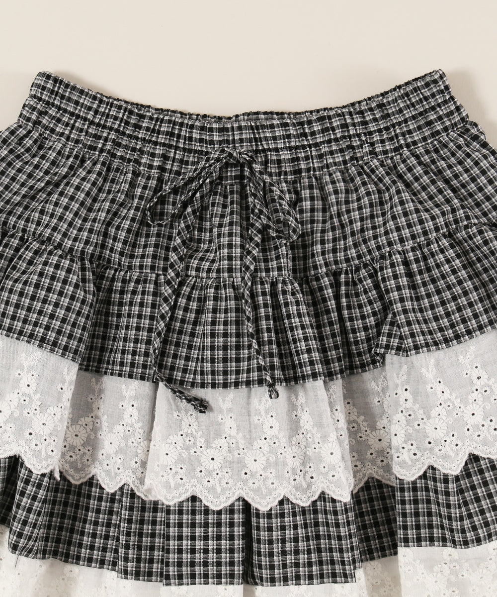 レースサンドチェックミニスカート