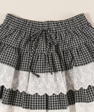 レースサンドチェックミニスカート