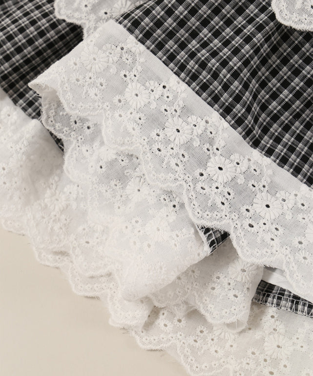 レースサンドチェックミニスカート