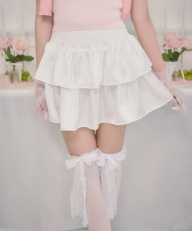 ウエストシャーリングティアードミニスカート/ホワイト モデル：164㎝ F着用