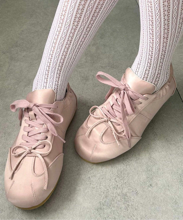 サテンリボンフラットシューズ/ピンク