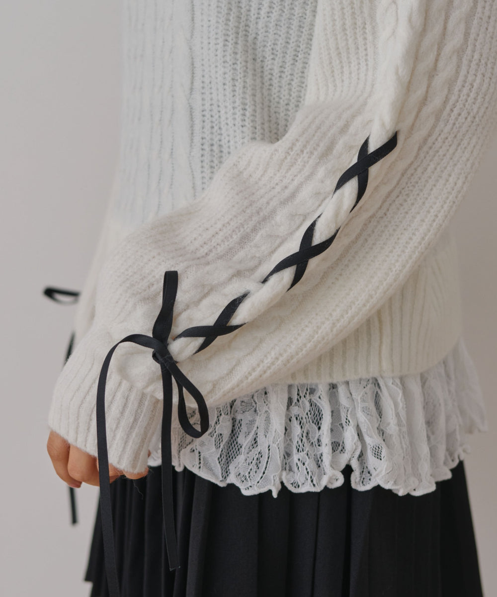 オフショルケーブルニット