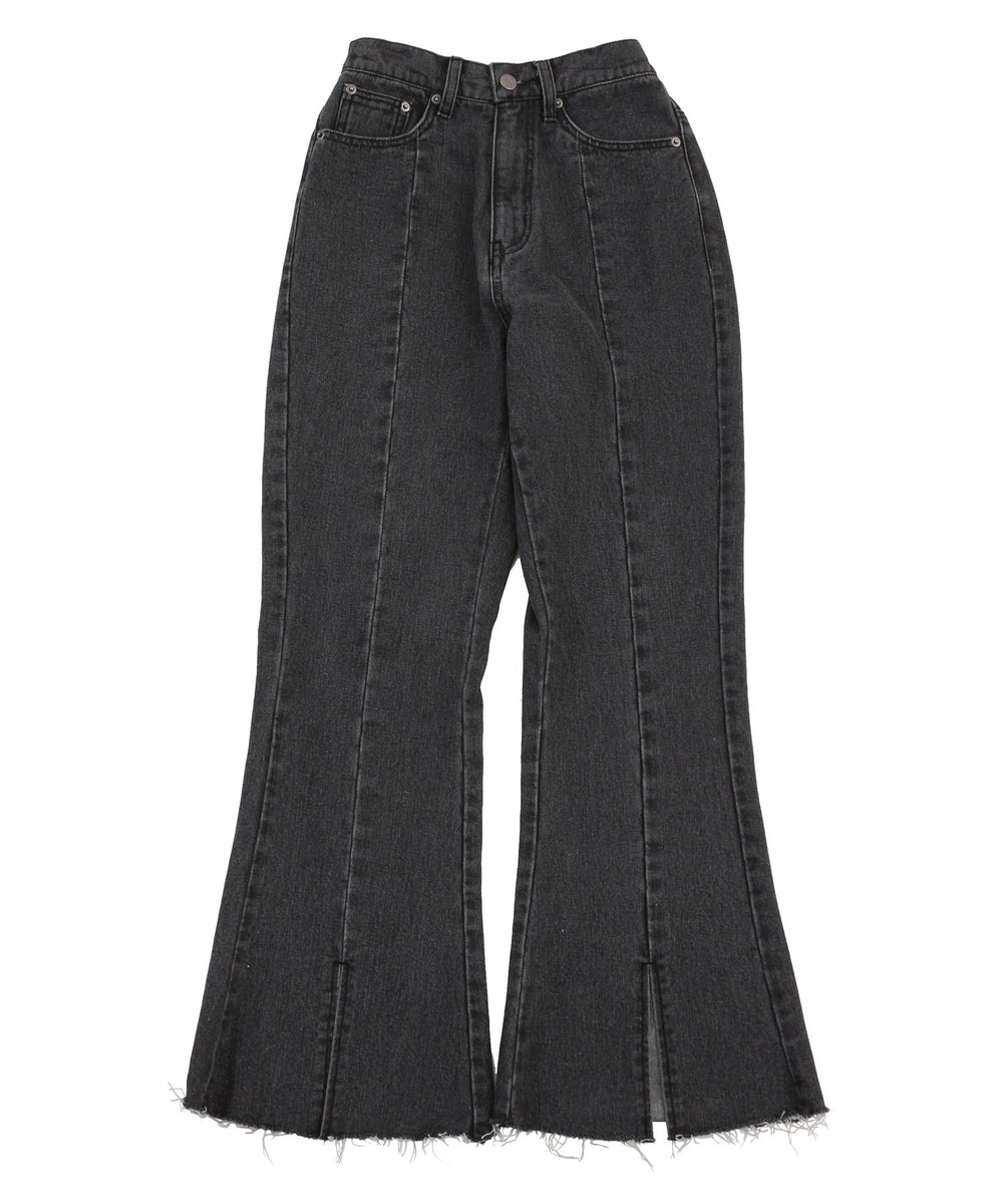 フロントスリットデニムフレアパンツ
