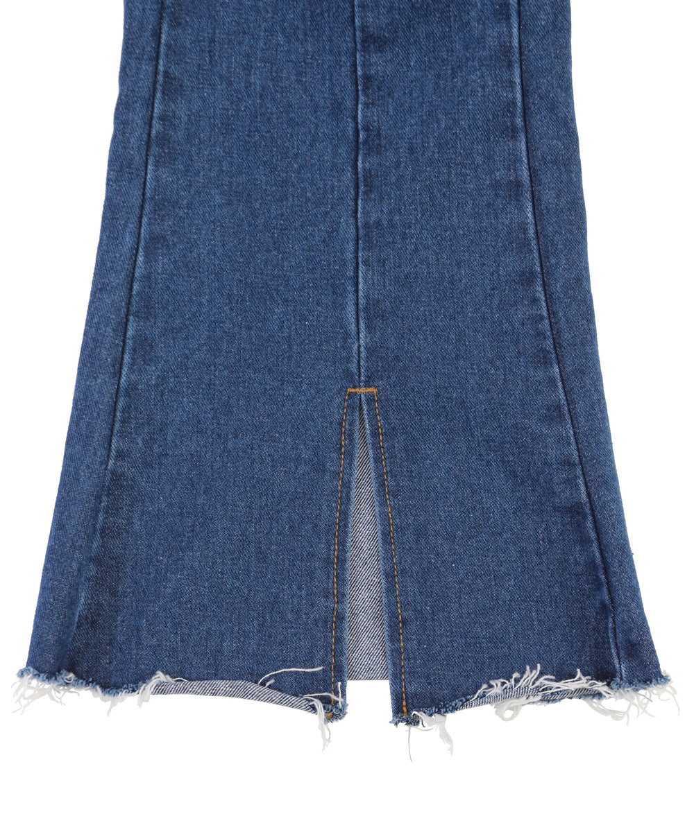 フロントスリットデニムフレアパンツ