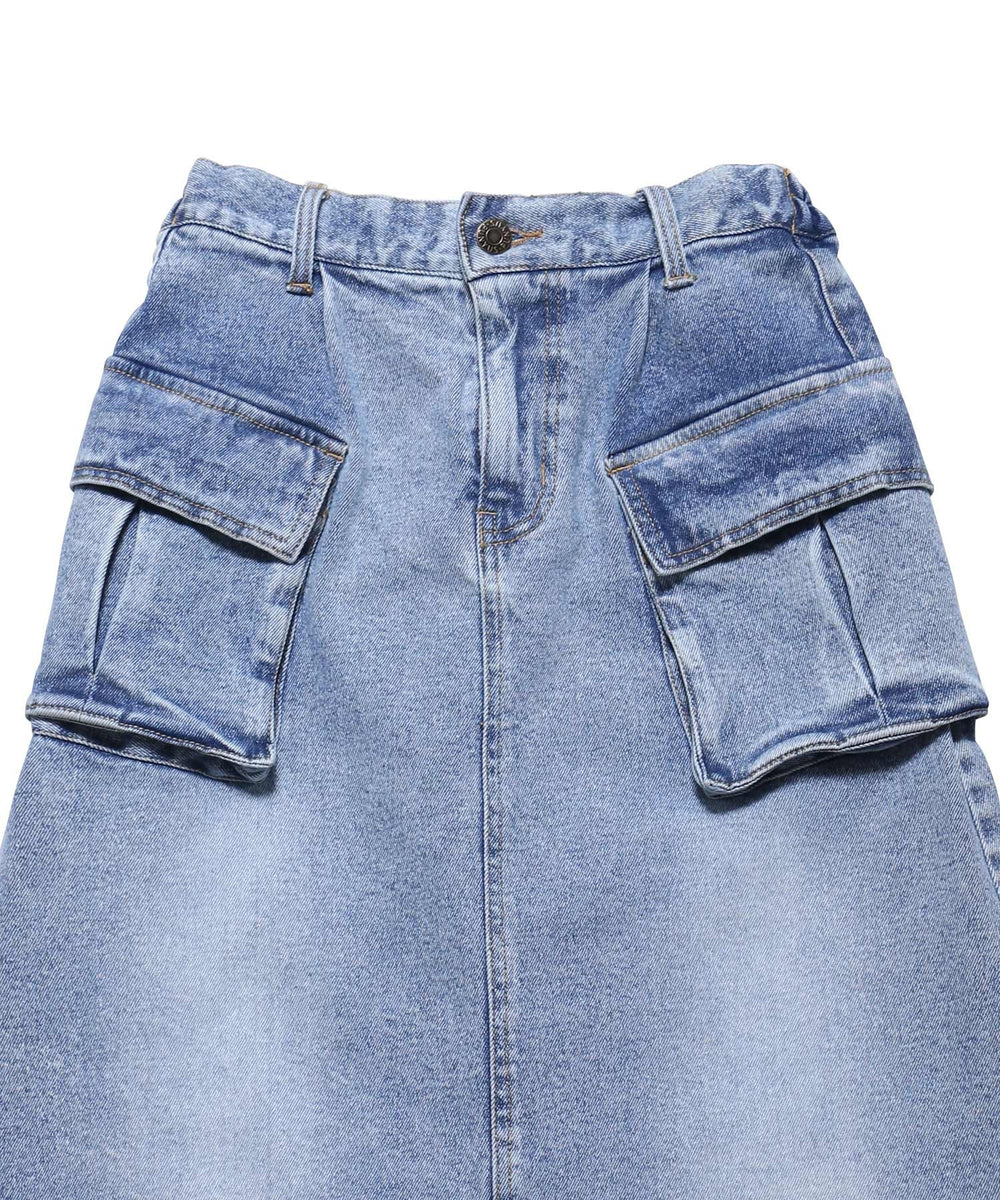 デザインデニムカーゴロングスカート