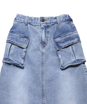 デザインデニムカーゴロングスカート
