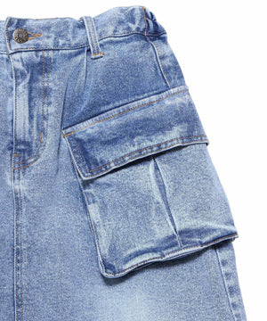 デザインデニムカーゴロングスカート