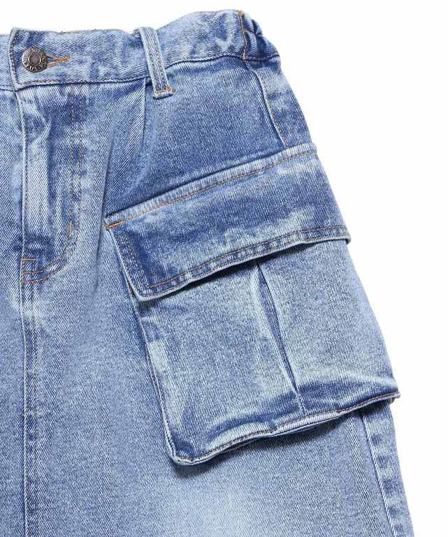 デザインデニムカーゴロングスカート