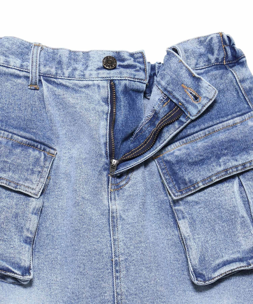 デザインデニムカーゴロングスカート