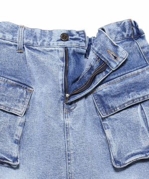 デザインデニムカーゴロングスカート