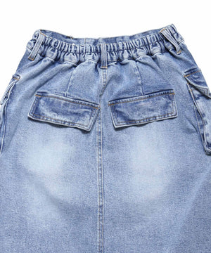 デザインデニムカーゴロングスカート