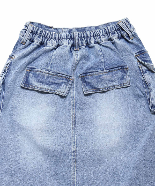 デザインデニムカーゴロングスカート