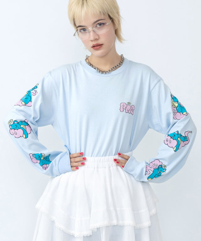 ベアスリーブプリントロンT/身長：162cm　サイズ1