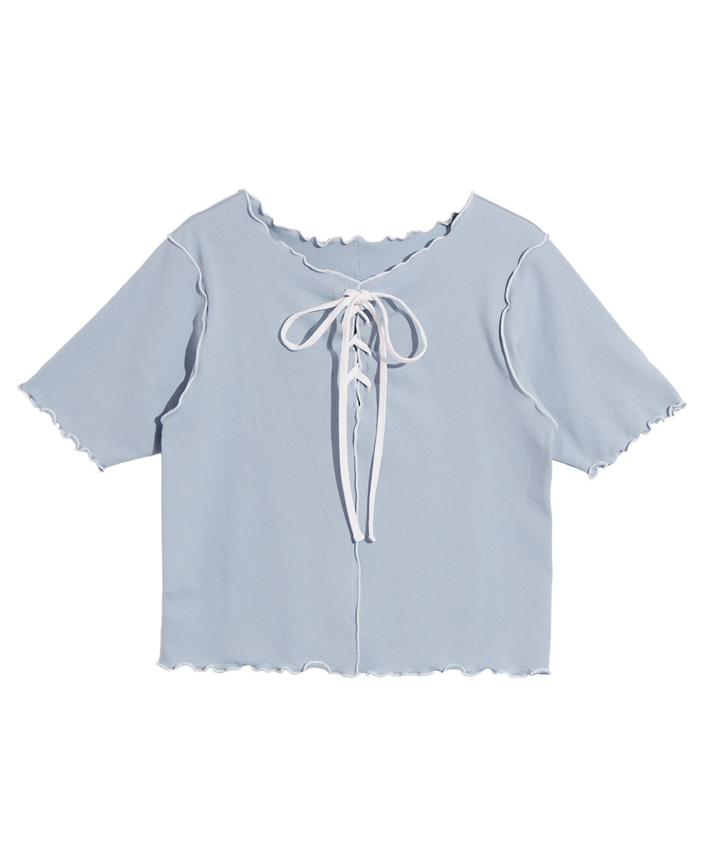 レースアップ配色メロウTシャツ