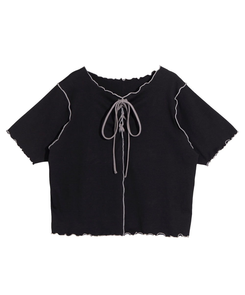レースアップ配色メロウTシャツ