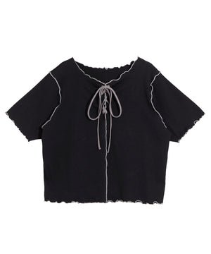 レースアップ配色メロウTシャツ