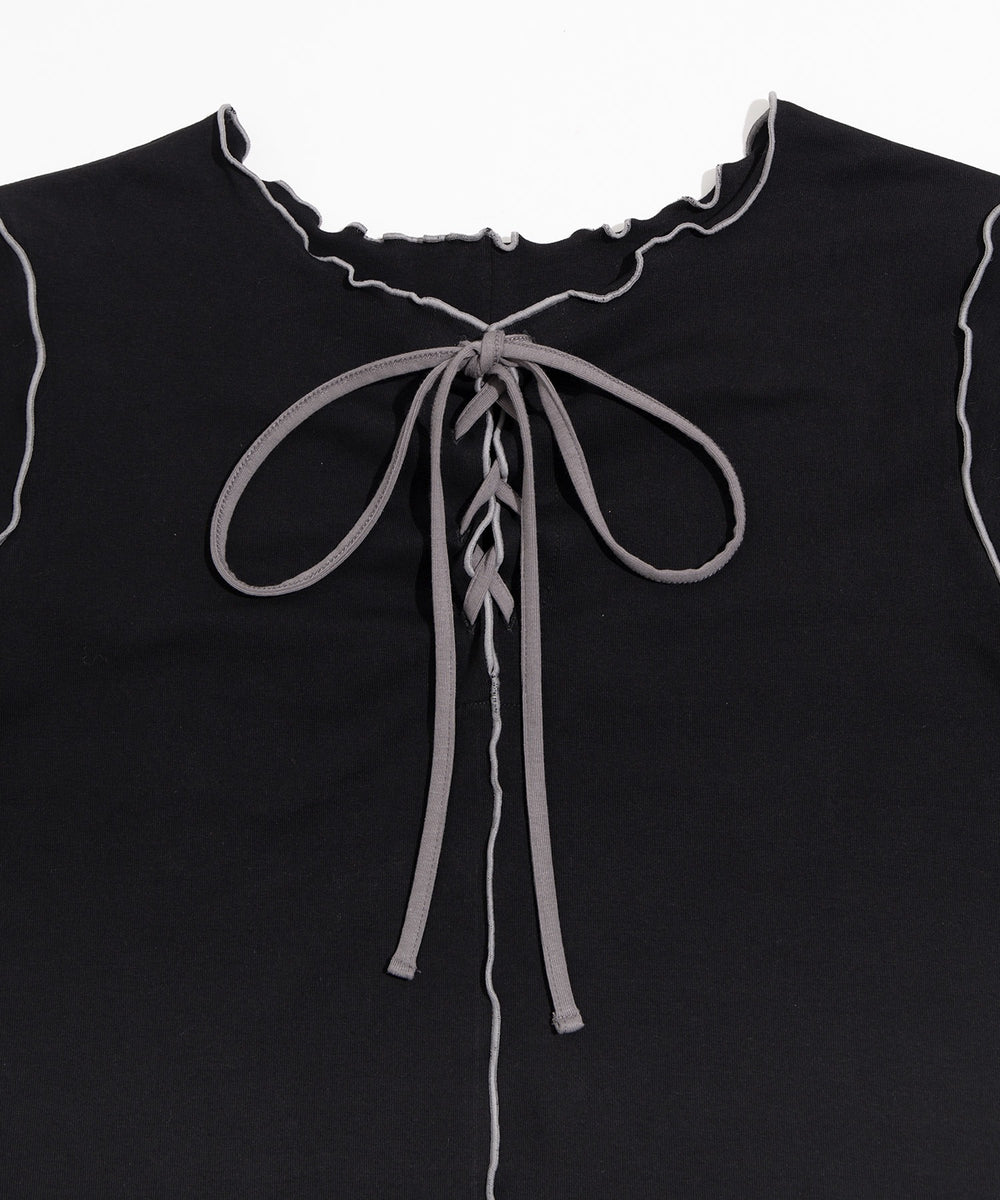 レースアップ配色メロウTシャツ