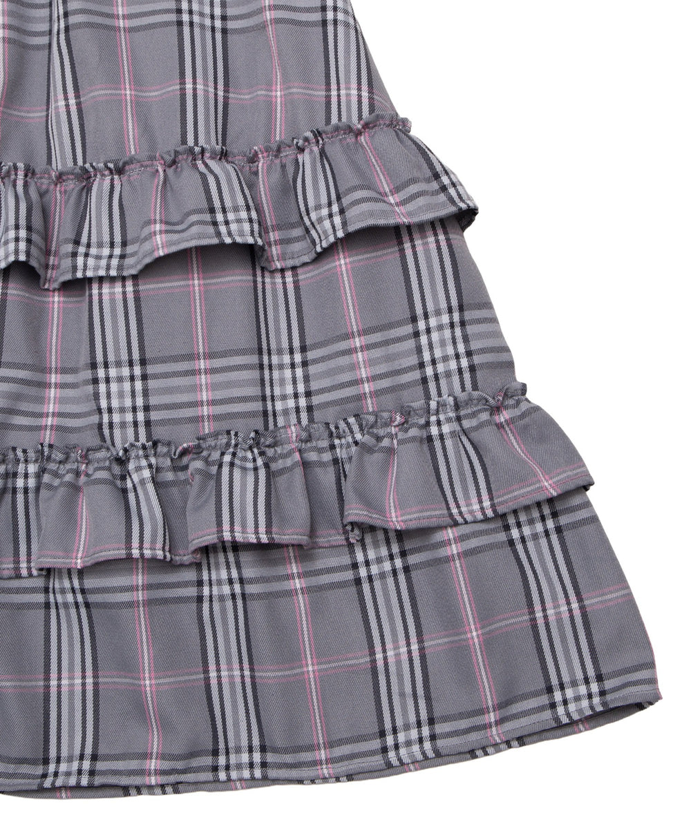 アシンメトリーチェックフリルロングスカート