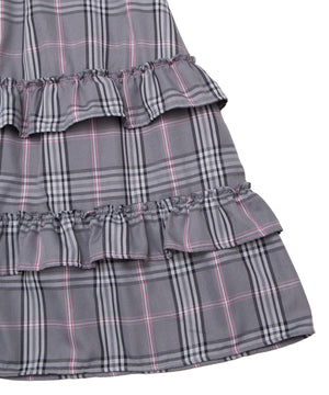 アシンメトリーチェックフリルロングスカート