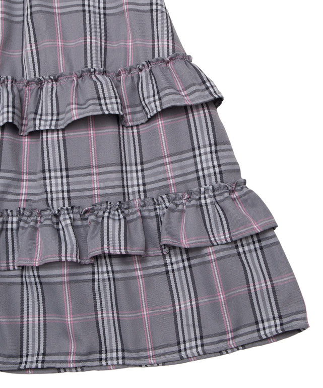 アシンメトリーチェックフリルロングスカート