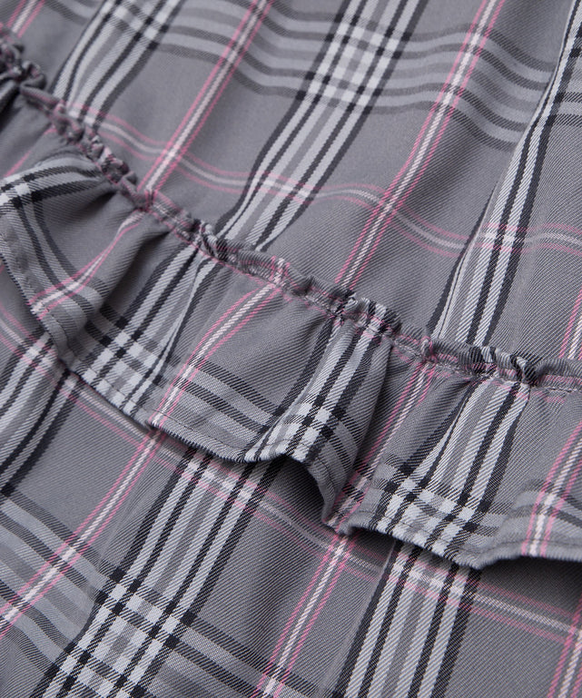 アシンメトリーチェックフリルロングスカート