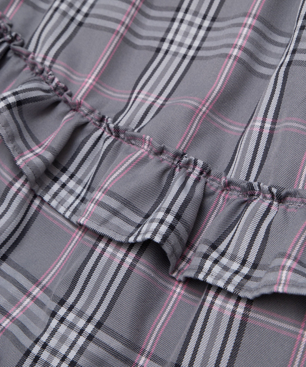 アシンメトリーチェックフリルロングスカート