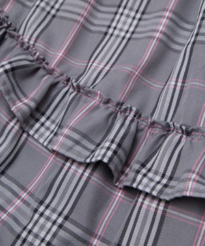 アシンメトリーチェックフリルロングスカート