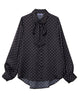 リボン付きドットブラウス/ブラック