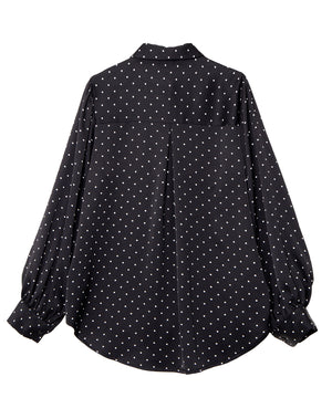 リボン付きドットブラウス